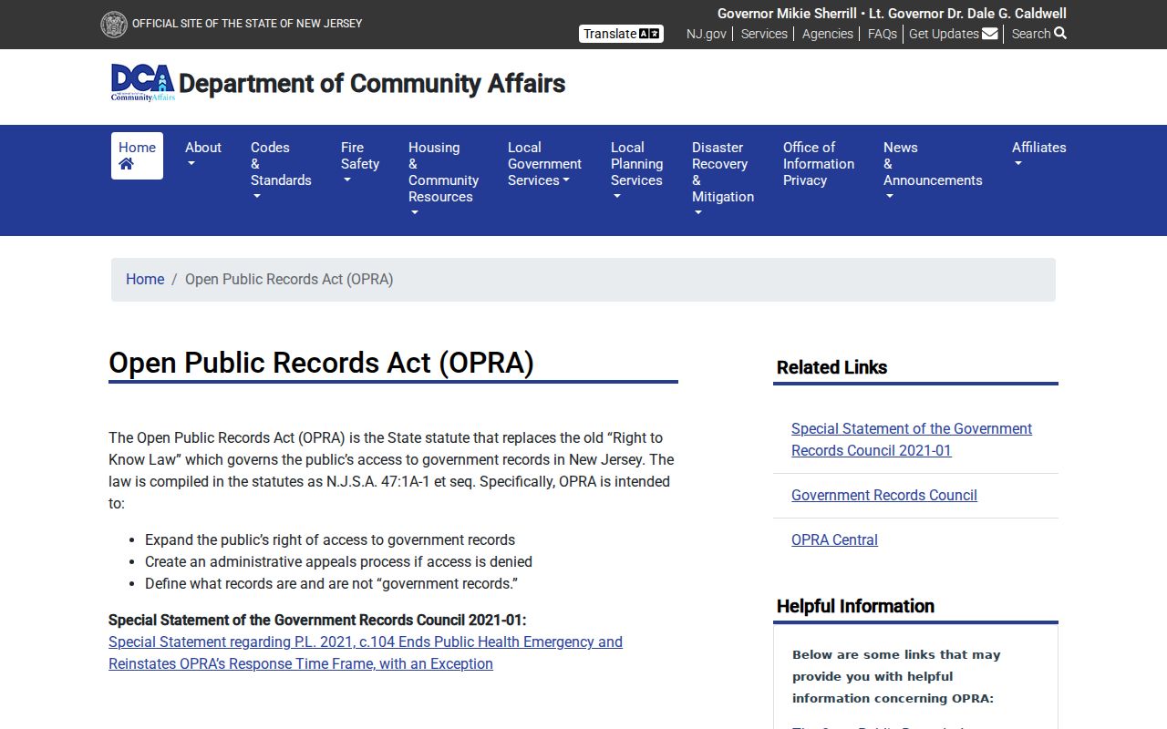 Parsippany-Troy Hills residents directory New Jersey OPRA guidance