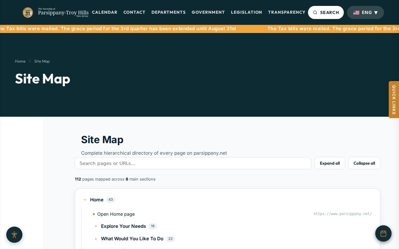 Parsippany-Troy Hills neighbors township sitemap with civic association and public resource links