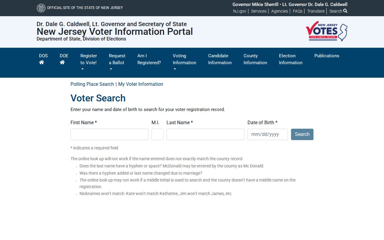 New Jersey voter registration checker for a Parsippany-Troy Hills resident lookup
