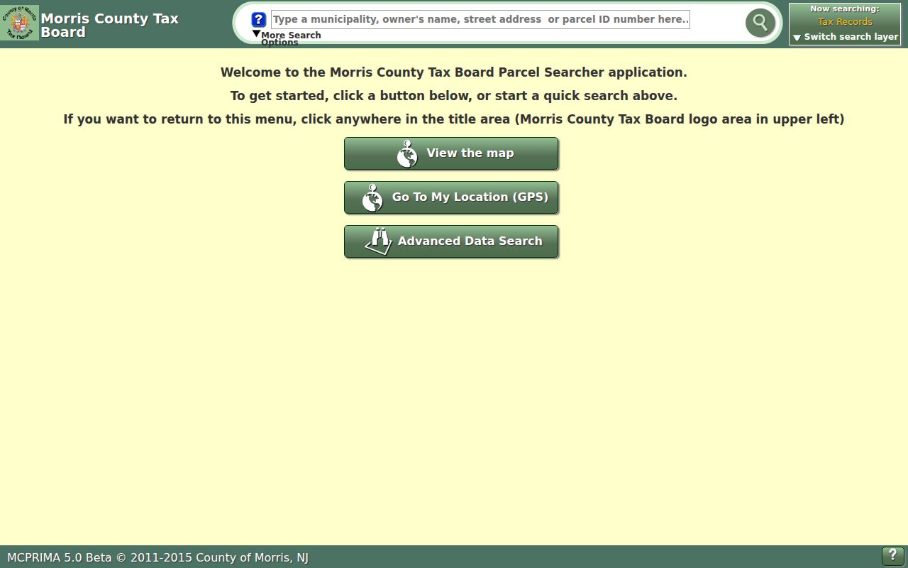 Parsippany-Troy Hills street directory Morris GIS Parcel Searcher controls